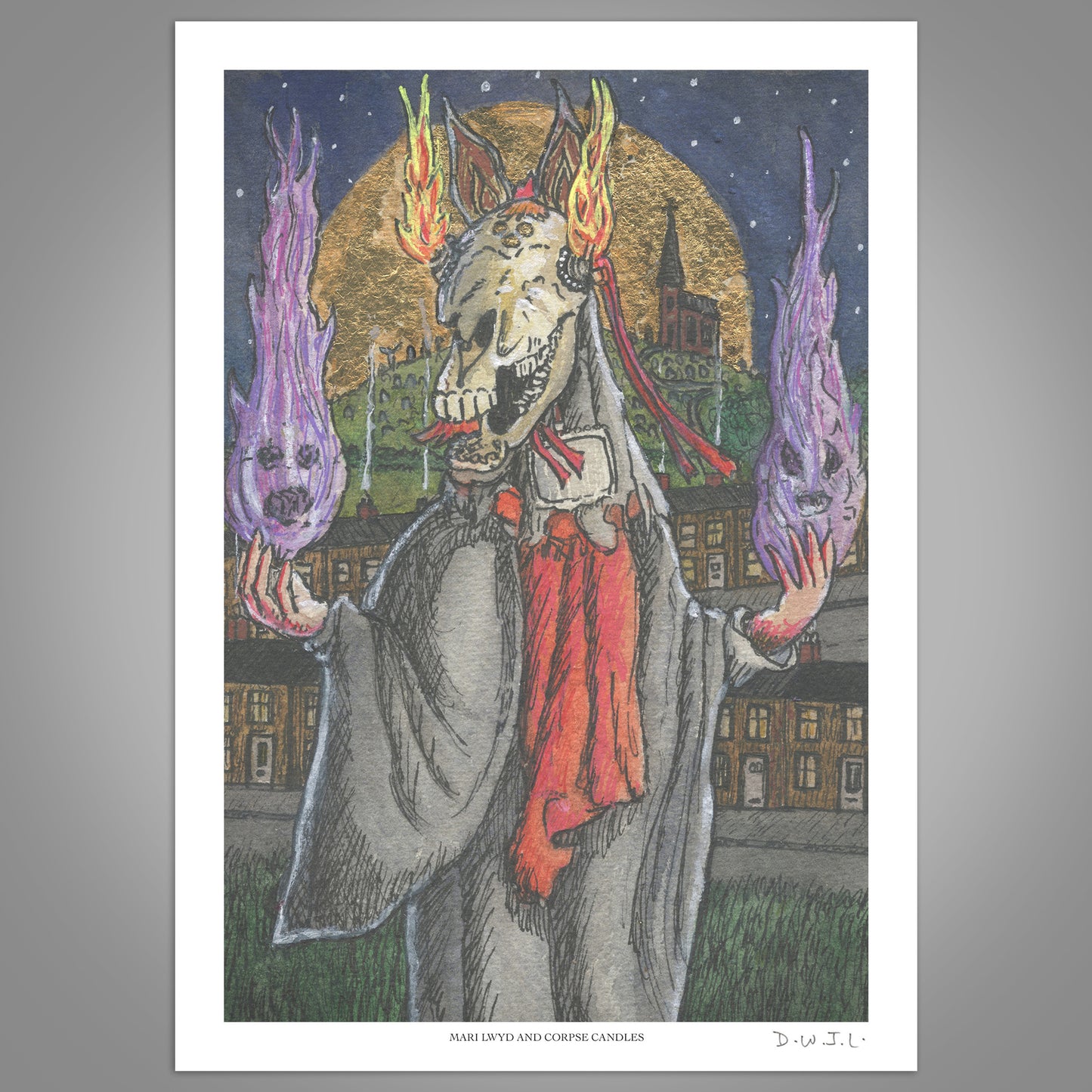 Mari Lwyd And Corpse Candles - Hand Signed Art Print