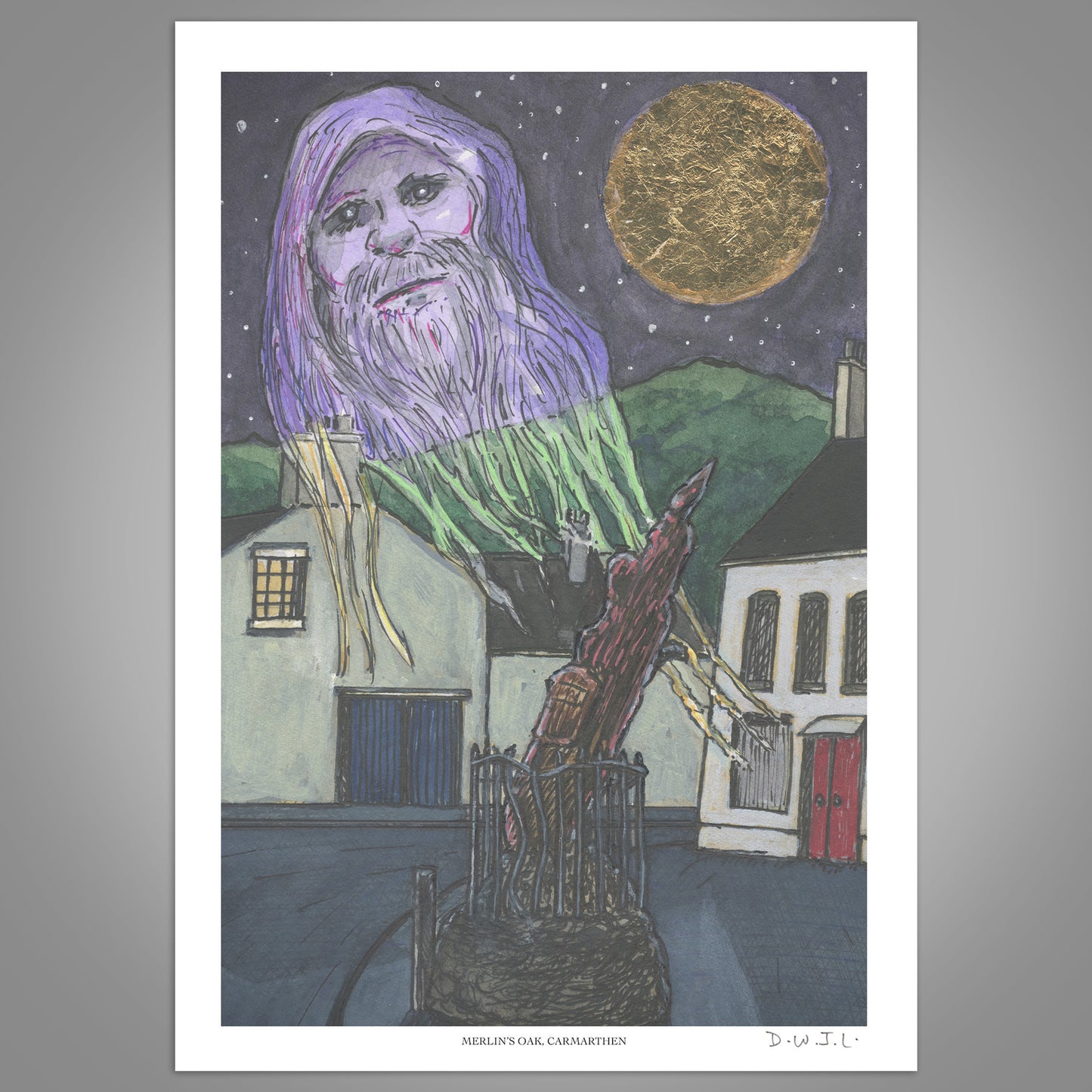 Merlin's Oak, Carmarthen - Hand Signed Art Print