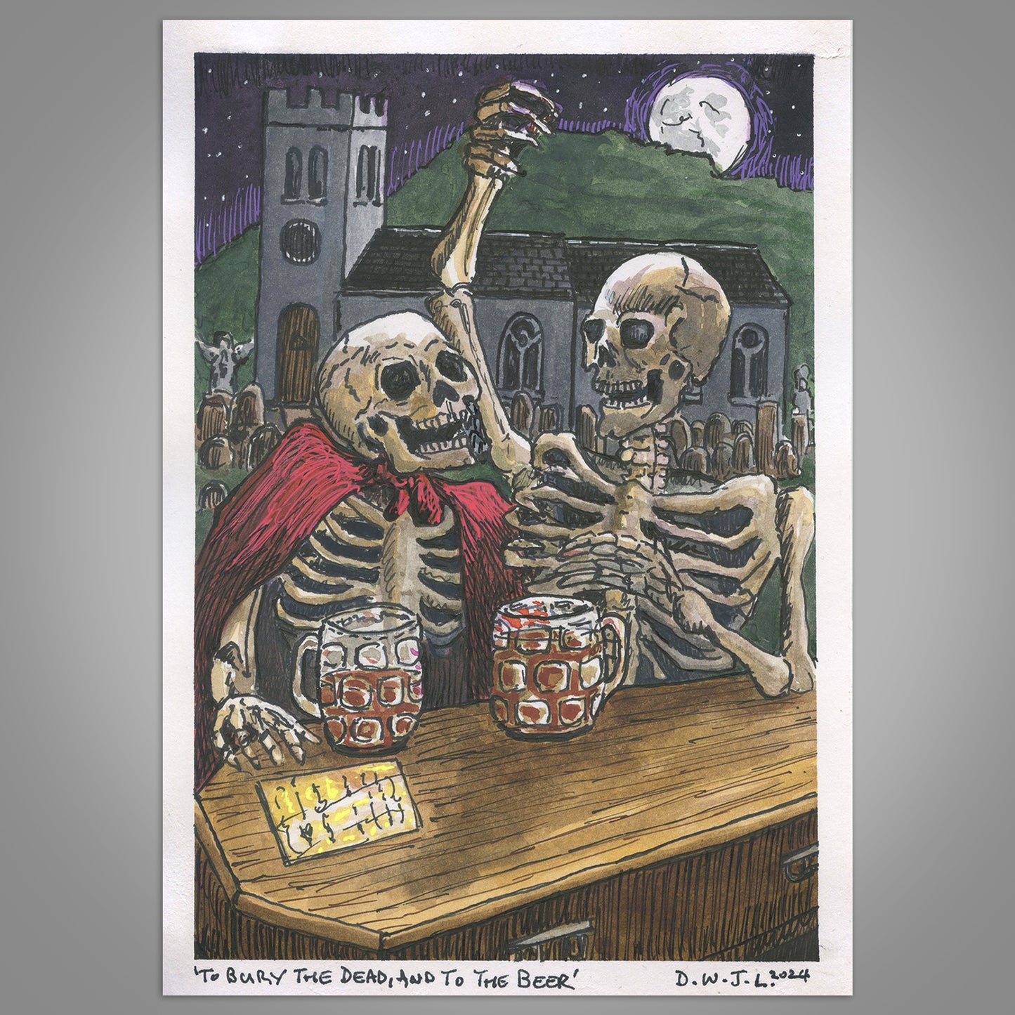 To Bury The Dead, And To The Beer - Original Mixed Media Framed Art