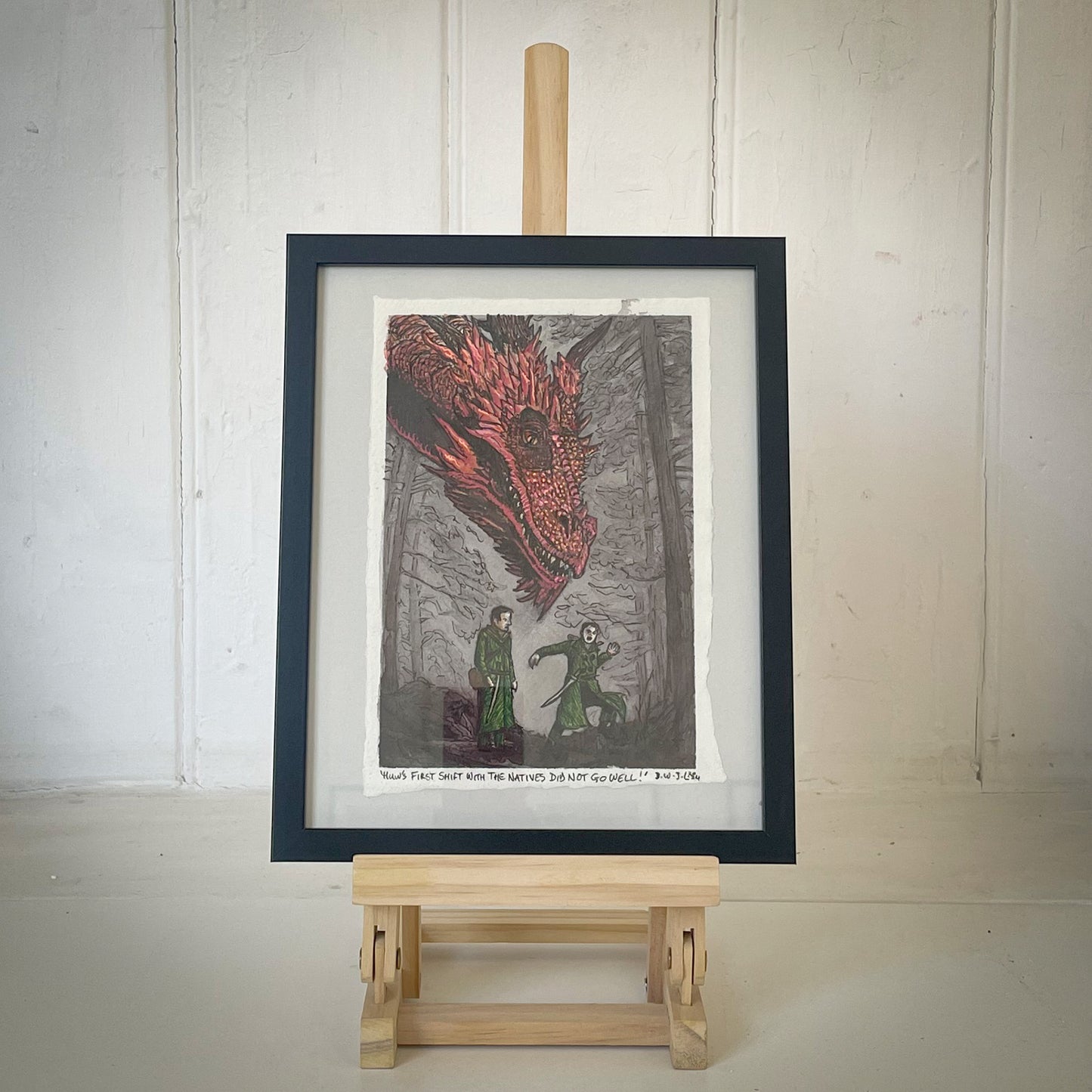 Huw's First Shift With The Natives Did Not Go Well! - Original Mixed Media Framed Art