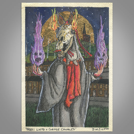 Mari Lwyd And Corpse Candles - Original Mixed Media Framed Art