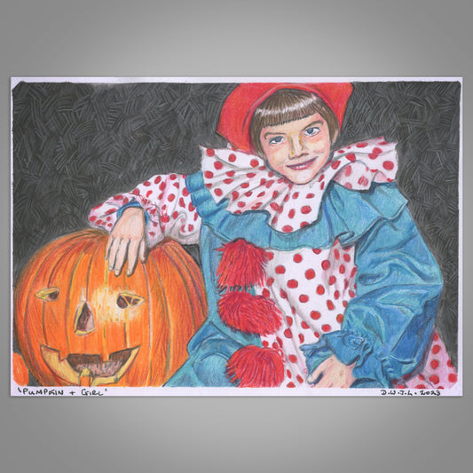 Pumpkin And Girl - Original Colour Pencil Artwork