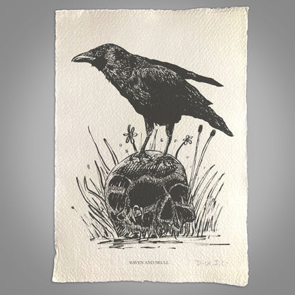 Raven And Skull - Handmade Khadi Paper Signed Print