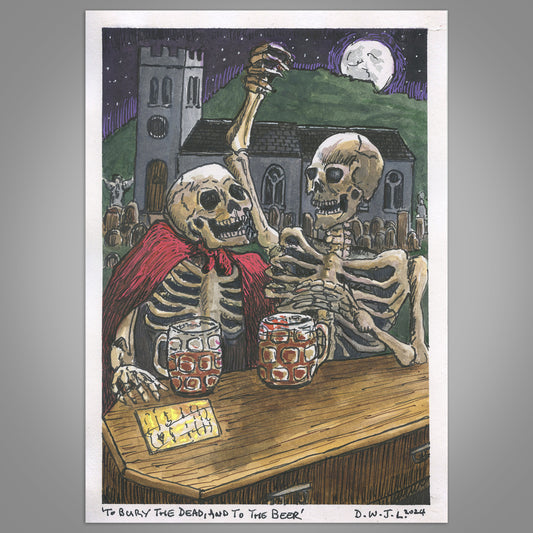 To Bury The Dead, And To The Beer - Original Mixed Media Framed Art