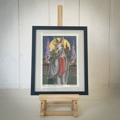 Mari Lwyd And Corpse Candles - Original Mixed Media Framed Art