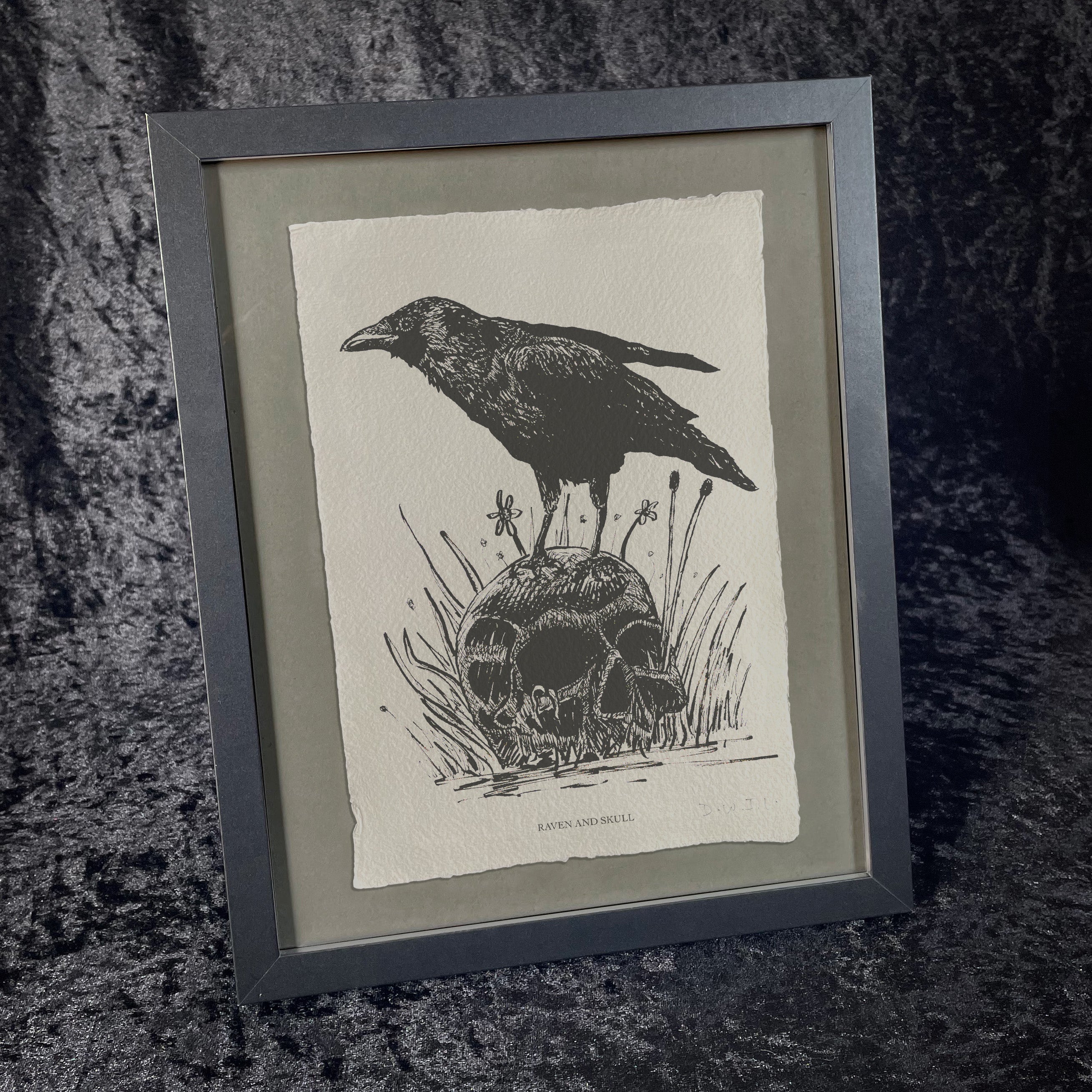 Raven And Skull - Handmade Khadi Paper Signed Print – David W J